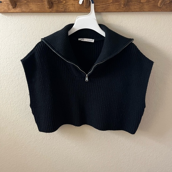 Zara Sweaters - Zara Women’s Black Sleeveless Cropped Knit Sweater Top Size S Zip-Up Ribbed